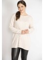 Şans Women's Mink Plus Size Crew Neck Long Sleeve Lycra Tunic