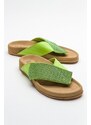 LuviShoes BEEN Women's Green Stone Leather Flip Flops