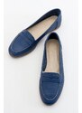 LuviShoes F02 Women's Navy Blue Skin Flat Shoes