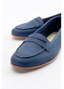 LuviShoes F02 Women's Navy Blue Skin Flat Shoes