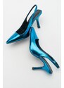 LuviShoes Ferry Blue Metallic Women's Heeled Shoes