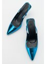 LuviShoes Ferry Blue Metallic Women's Heeled Shoes