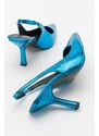 LuviShoes Ferry Blue Metallic Women's Heeled Shoes