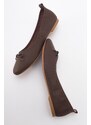 LuviShoes 01 Brown Skin Genuine Leather Women's Flat Shoes.