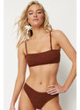 Trendyol Brown Strapless Textured Bikini Top