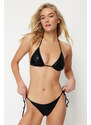 Trendyol Black Laced Bright Lacquer Printed Brazilian Bikini Bottom