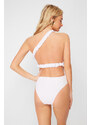 Trendyol Bridal White Single Shoulder Gathered Textured High Leg Regular Swimsuit