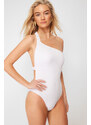 Trendyol Bridal White Single Shoulder Gathered Textured High Leg Regular Swimsuit