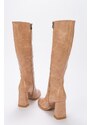 LuviShoes Decer Women's Dark Beige Print Heeled Boots.