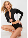 Trendyol Black Swim Zipper Long Sleeve Bikini Top