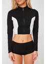 Trendyol Black Swim Zipper Long Sleeve Bikini Top