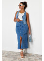 Trendyol Curve Blue Front Slit Detailed Midi Denim Skirt