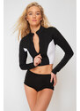 Trendyol Black Swim Zipper Long Sleeve Bikini Top