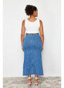 Trendyol Curve Blue Front Slit Detailed Midi Denim Skirt