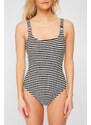 Trendyol Black-White Striped Square Collar Textured Regular Swimsuit with Accessories