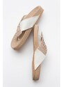 LuviShoes BEEN Women's Cream Stone Leather Flip-Flops