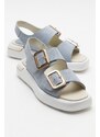 LuviShoes Baby Blue Suede Genuine Leather Women's Sandals