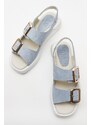 LuviShoes Baby Blue Suede Genuine Leather Women's Sandals