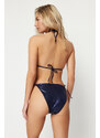 Trendyol Navy Blue Triangle Tunnel Shiny Lacquer Printed High Leg Regular Bikini Set