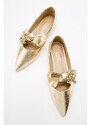 LuviShoes HELSI Women's Gold Bow Flat Flats