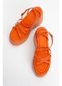 LuviShoes PLOT Women's Orange Wedge Heel Sandals