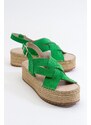 LuviShoes Lontano Women's Green Suede Genuine Leather Sandals