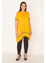 Şans Women's Plus Size Mustard Stripe Detailed Asymmetric Tunic