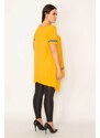 Şans Women's Plus Size Mustard Stripe Detailed Asymmetric Tunic