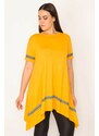 Şans Women's Plus Size Mustard Stripe Detailed Asymmetric Tunic