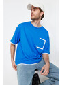 Trendyol Blue Oversize Pocket Color Block 100% Cotton T-Shirt