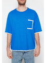 Trendyol Blue Oversize Pocket Color Block 100% Cotton T-Shirt