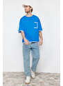 Trendyol Blue Oversize Pocket Color Block 100% Cotton T-Shirt