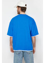 Trendyol Blue Oversize Pocket Color Block 100% Cotton T-Shirt