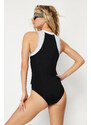 Trendyol Black Barter Neck Zippered Hipster Swimsuit