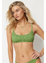 Trendyol Green Strapless Textured Bikini Top