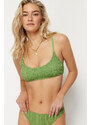 Trendyol Green Strapless Textured Bikini Top