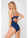 Trendyol Navy Blue Gingham Textured Balconette Regular Swimsuit