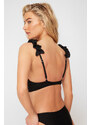 Trendyol Black Triangle Frilly Bikini Top