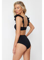 Trendyol Black Bralette Frilly Textured High Waist Hipster Bikini Set
