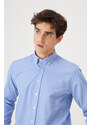 AC&Co / Altınyıldız Classics Men's Blue Slim Fit Slim Fit Button-down Collar Cotton Check Shirt