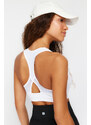 Trendyol White Backing/Shaping Tulle Detail Halter Neck Knitted Sports Bra