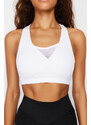 Trendyol White Backing/Shaping Tulle Detail Halter Neck Knitted Sports Bra