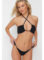 Trendyol Black Strapless Cut Out/Window Textured Bikini Top