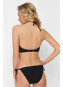 Trendyol Black Strapless Cut Out/Window Textured Bikini Top