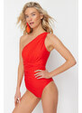 Trendyol Red One-Shoulder Draped Regular Swimsuit