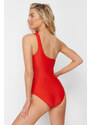 Trendyol Red One-Shoulder Draped Regular Swimsuit