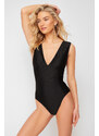 Trendyol Black V Neck Textured Regular Swimsuit