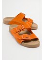 LuviShoes CHAMB Orange Suede Genuine Leather Women's Slippers.