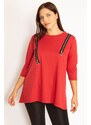 Şans Women's Plus Size Claret Red Ornamental Zippered Sweatshirt