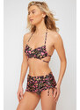 Trendyol Floral Patterned Bralette Brazilian 3-Piece Bikini Set